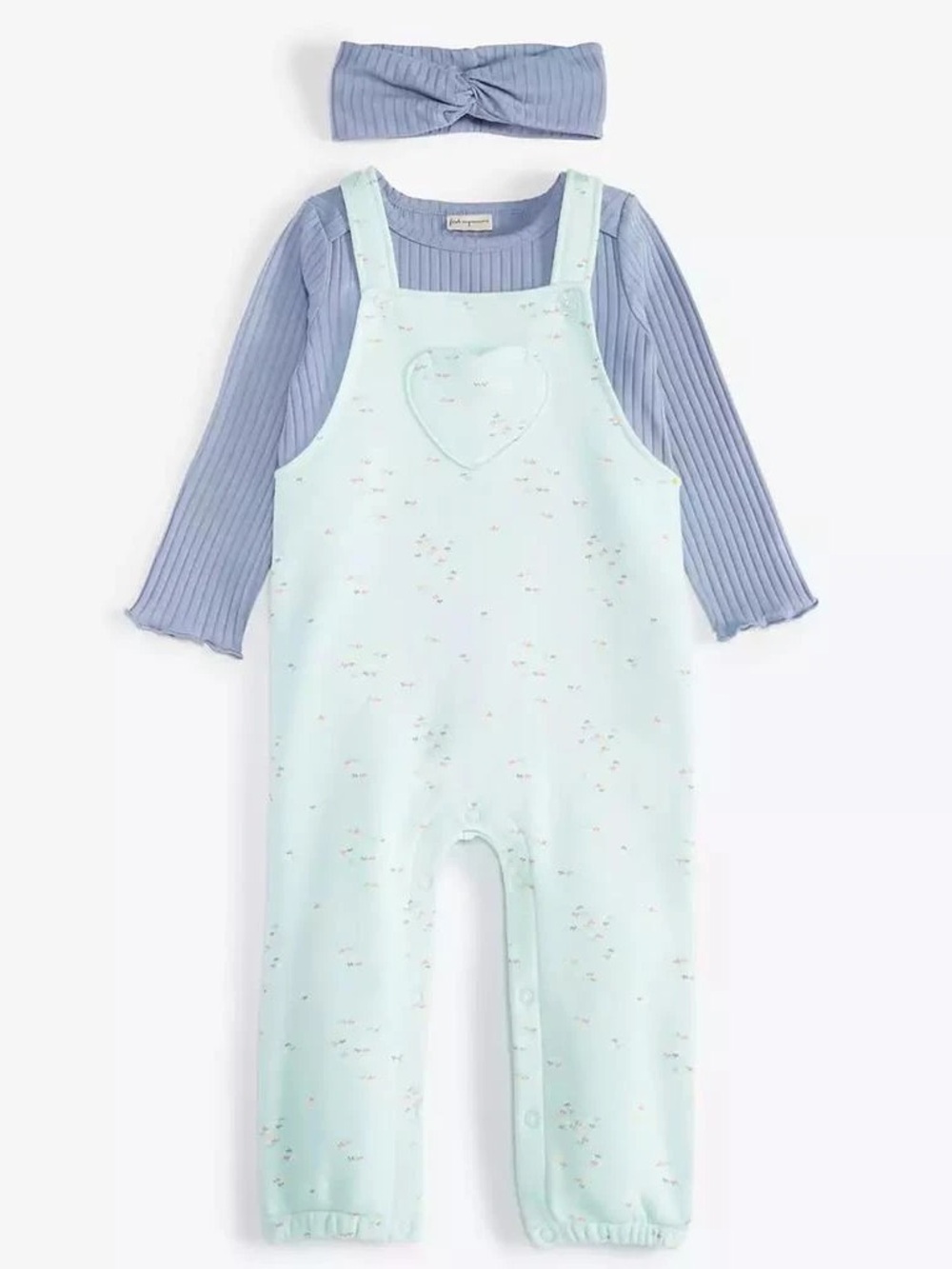 Baby Girls Headband, Bodysuit & Fleece Overalls, 3 Piece Set NWT